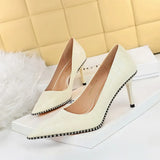 Breakj Retro Stone Grain High Heels Women's Shoes Heel High Heel Shallow Pointed Metal Beads Rivet Women's Singles