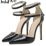New Design Double Buckle Strap Women Pumps Summer Party Nightclub Stripper Heels Sexy Pointed Toe Stiletto Shoes