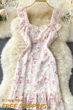 Style Dress Women 2023 New Spring Summer Sleeveless Floral Print Mini Dress Lace Embroidery Ruffles Sweet Ladies