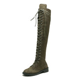 Women's Long Boots Large Women Shoes Thick Heel Lace Up High Heel Round Head Casual Knight Boots Thigh High