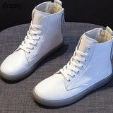 Fashion Women Boots Genuine Leather White Ankle Boots Female Casual Sneakers Plus Size Soft Bottom Double Zipper