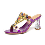 For Women Wearing High-Heeled Slippers In The Summer Of 2024, The New Medium-Heeled Sandals, Crystal Thick Heels, Diamond Sandals And