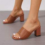 New Summer Square Toe Open Toe Pumps Leather Platform Slippers Outdoor Sexy Elegant Fashion Party Shoes Sandalias De