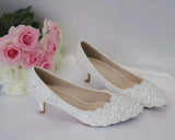 HOT White Flower Lace Wedding Shoes Low-Heeled 5CM Pearl Bridal Shoes Princess Pumps Platform Shoes Women Plus Size