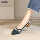 Toe Flying Woven Shoes Women's 2023 Spring Autumn New Women's Comfortable Thick High Heels Leopard Print Pumps 34-40