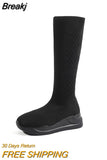 Sock Boots Platform High Boots of Women Fashion Mid-calf Boots Slip-on Casual Sneakers Boots Mujer Autumn Women's
