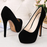 High Heels Shoes Flock Platform Heeled Shoes Pumps Women Night Club Thin Heel Sexy Plus Big Size 14cm Black Red