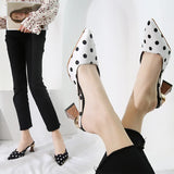 Toe Polka Dot Half Slippers Shoes Woman 2024 Trend Mules High Heels Fashion Heeled Sandals Women's Summer