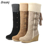 Boots Women Winter Shoes Warm Cotton Shoes Cold Winter Knee High Boots Ladies Wedge Heels Boots 7cm Plus Size