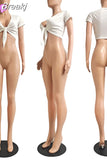 Summer Cargo Shorts Sets Women Sexy Short Pants Street Trousers 2023 Bow Lace Up Crop Top + Hight Waist Pockets