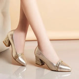 Breakj Women Pumps 5CM Sweet Style Square High Heel Sequins Pointed Toe Spring and Autumn Elegant Shallow Ladies