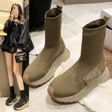 Women Ankle Boots Sock Boots Slip on High Heeled Platform Boots Botas De Mujer Platform Boots Women