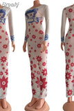 Sexy See-Through Maxi Dress Spring Summer Women Flowers Print Bodycon Dresses Casual Long Sleeve Vestidos Clothes