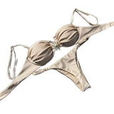Three-Point Solid-Color Bikini Sexy Split Swimsuit Women With Adjustable Low-Waist Triangle