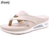 2023 Sandals Women Fashion Casual Air Cushion Orthopedics Wedge Slippers Lady Comfortable Clip Toe Flip Flops