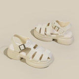 Roman Sandals Women's Summer Thick Soles And High Heels Hollowed-Out Black Leather Shoes Mary Jane Love Shoes Single