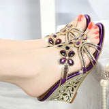 The Summer Of 2024, The New Water Drill Sandals, Slope Heels, Sexy Hollowed-Out High Heels, Crystal Diamond-Encrusted