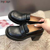 Loafers heels Platform Shoes Casual Slip-On Loafers Round Toe Shoes Woman Chunky Heel Women Shoes Zapatos De Mujer
