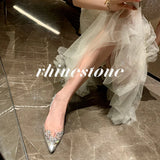 Diamond Transparent Sandals 2024 Summer New Style With Small Bag Head Flat Shoes Crystal Low-Heeled Women's