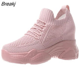 Autumn High Platform High Heels Women Thick Sole Shoes Heels Wedge Sneakers Breathable Mesh Casual Shoes