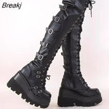 Women Boots Design Female Platform Thigh High Boots Fashion Buckle Punk High Heels Boots Women Cosplay Wedges Shoes