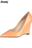 Spring Candy Colors Ladies Wedges Shoes Woman Elegant Office Casual High Heels Shoes Mujer 10 CM Pumps Big Size