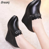 Deep Mouth Leather Shoe Black Platform Shoes High Heels Fashion Crystal Dance Shoes For Ladies Women's Pumps Wedge