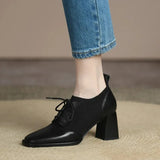 Spring and Autumn Fashion High-heeled Shoes Women Thick Heel Stitching Knitted British Style Square Toe Women's