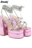 Chunky High Heels Women Sandals 2023 Hot Fashion European Style Sexy Rhinestone Sandals Strappy Women Shoes Party