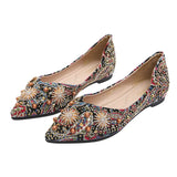 2024 Pointed Toe Women Flat Rhinestones Loafers Autumn Rivets Classic Ladie Flats Shoes Women's Ballet Flats Soft Boat