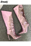 Silver Mirror Boots For Women Knee-high Boots Pointed Toe Ladies Shoes Sexy Nightclub High Heels Stiletto Demonia Boots