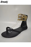 2023 New Fashion Women Romen Open Toe Shoes Flip Flops Flat Sandals Women Plus Size 43 Beach Shoes Sandalias De