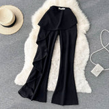 Women's Pants 2023 New Stylish Ruffles Flare Trousers Elegant High Waist Zipper Fly Slim Fit Spring Autumn Full Length