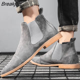 Yellow Chelsea Boots Men Pointed Comfortable Dress Boots Men Slip On Cheap Men's Suede Shoes Zapatos Hombre