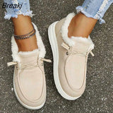 Winter New Women's Shoes Lace Up Canvas Flat-heel Casual Cotton Shoes Ladies Plus Velvet Warm Shoes Women Plus Size