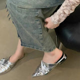 Women's Summer New Fashion Pleated Designer Flat Comfort Mules Sexy Pointed Toe Slip-on Outdoor Dress Party Women's
