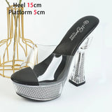 High Heels 15CM Sexy PVC Summer Clear Slippers Women Crystal Sole Sandals Transparent Platform Catwalk Show Shoes Hot