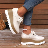 New Patent Leather Thick Bottom Brogue Shoes for Woman Women Plus Size Lace Up Flats Woman Chunky Platform Oxford Shoes