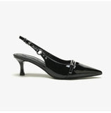 Women Summer Fashion Pumps Buckle Shallow Pointed Toe Stiletto High Heels Back Strap Slip on Sandals Sexy Shiny Leather
