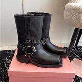 Toe Denim Boots For Women Star Style Low Heel Women's High Boots Leisure Luxury Shoes Large Size Slip-on Western