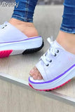Women's Slippers 2023 Summer New Fashion Thick Bottom Cross Lace Black Dress Flat Slippers Canvas Casual Beach