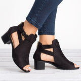 Women Sandals 2023Summer Chunky High Heels Soild Gladiator Open Peep Toe Women Black Shoes Buckle Back Zipper Sandalias De
