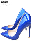 Sexy Women High Heels Shoes Stiletto 12 cm Pumps Blue Pointed Toe Woman Shoes Party Plus Size 34-45 QP044