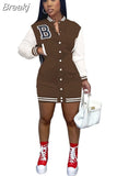 Autumn Long Sleeve Single Breasted Baseball Dress Women Button Sweatshirt Style Mini Dress Fashion Streetwear