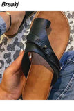 women sandals summer breathable soft leather brown slip-on casual sandals beach sandals sneaker