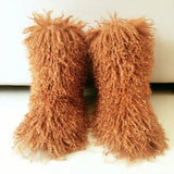 Hot Women Warm Fluffy Leather Boot Winter Plush Artificial Fur Snow Boot Outdoor Antiskid Shoe Mujer Platform Cotton