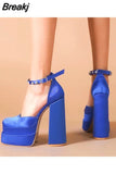 Brand Women High Heesl Shoes Sexy Thick Heel Platform Shoes Square Toe Rhinestone Woman's Pumps Party Wedding Shoes