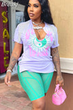 2023 Trendy Street Tassel T-Shirt Punk Style Fashion Printed Tops V Neck Side Slit Sexy Y2K Holiday Top Club Party