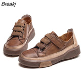 Genuine Leather Retro Women Sneakers Casual Flat Ladies Shoes high quality Comfortable Women's Flat