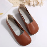 Breakj Round Head Spring New Shallow Mouth Single Shoes Inside And Outside Soft Leather Pedal Pedal Leisure Large Size Mother